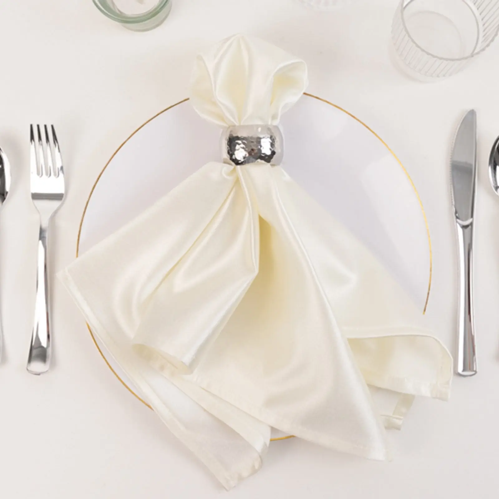 Scuba Fabric Dinner Napkins, 5-Pack Shimmering Pearl White 20"x20" Reusable Washable Tableware for Wedding Events, Birthday, Reusable Washable Napkins, Cloth Napkins