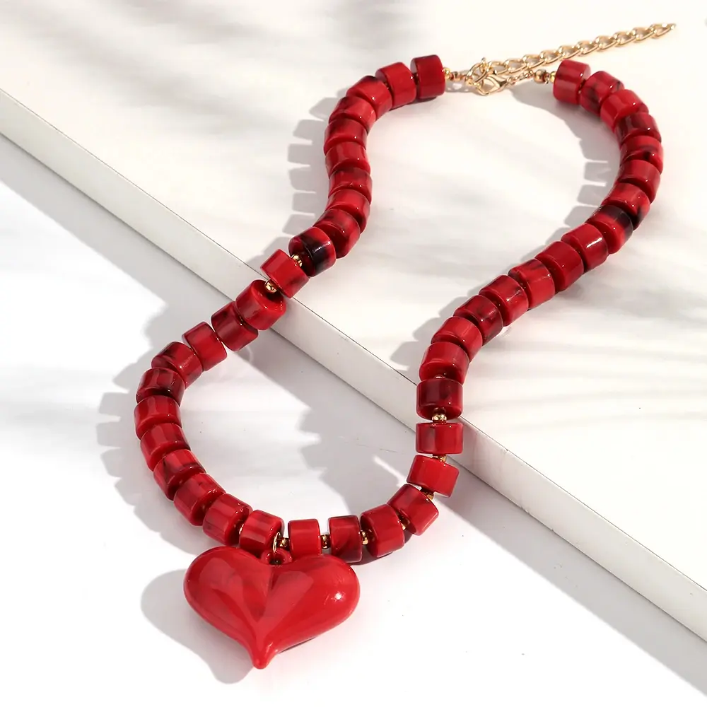 Trendy Acrylic Colorful Beads Heart Pendant Choker Necklaces Fashion Geometric Beads Collar Necklace Jewelry Gifts