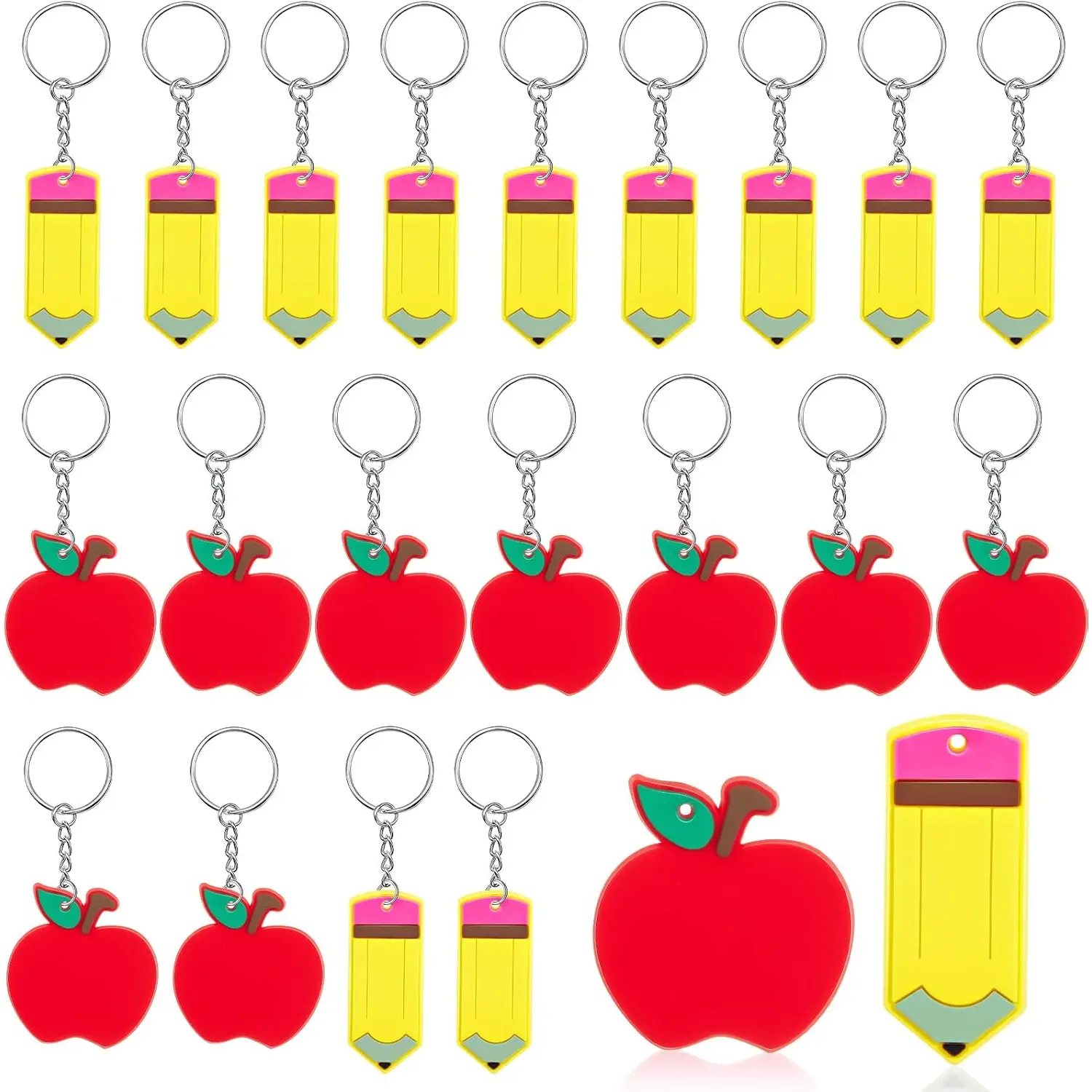 36 Pcs Back to School Keychains Bulk Cute First Day of School Gifts for Teacher Student Classmate Deskmate Party Favor(Pencil and Apple)