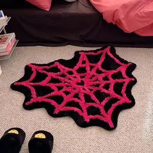 LAKEA Spider Web Tufted Rug Living Room Carpet Black Pink Soft Fluffy Mat Bedroom Rug Floor Anti Slip Pad Aesthetic Home Nursery Decor