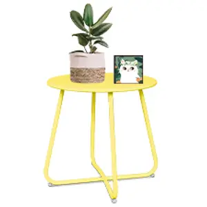 Babion Outdoor Side Tables, Small Round Metal Side Table, Weatherproof Metal End Table for Patio, Yard Balcony, Garden, Porch, Bedside, yellow On-Site