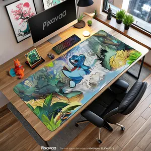 PKM Totodile Jungle Mouse Pad Waterfall Desk Mat, Johto Decor, Nature Gaming Mat, Cute Anime Gift Gaming Use Mousepad and Desk Mat