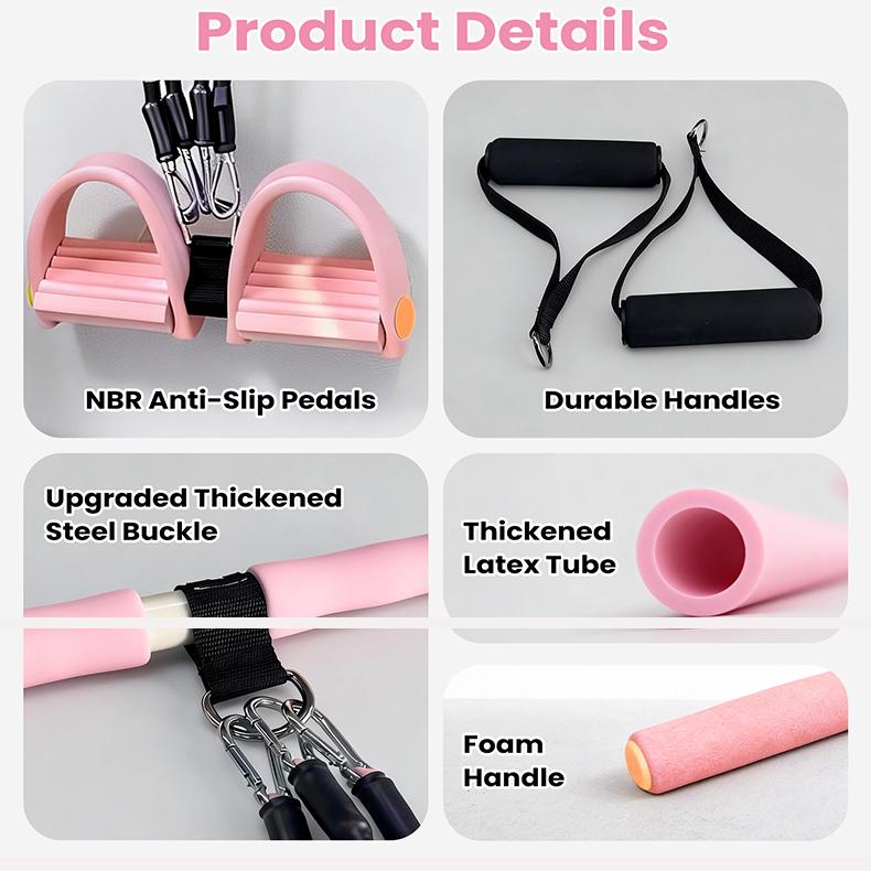 RELIFE Upgraded Adjustable Pedal Resistance Band Set Natural Latex Elastic Pull Rope Full-Body Home Gym Equipment for Abdominal,Waist,Arm,Leg Shaping Pilates & Yoga Stretching Band Ideal Gift