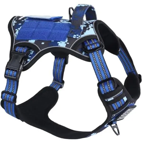 BUMBIN Tactical Dog Harness for Small Dogs No Pull, Famous TIK Tok No Pull Puppy Harness, Fit Smart Reflective Pet Walking Harness for Training, Adjustable Dog Vest Harness with Handle Blue Camo XS