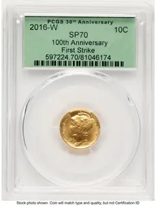 Modern Bullion Coins (2016-W 10C Mercury Dime 100th Anniversary Gold Centennial  FS 30th Anniversary Label)
