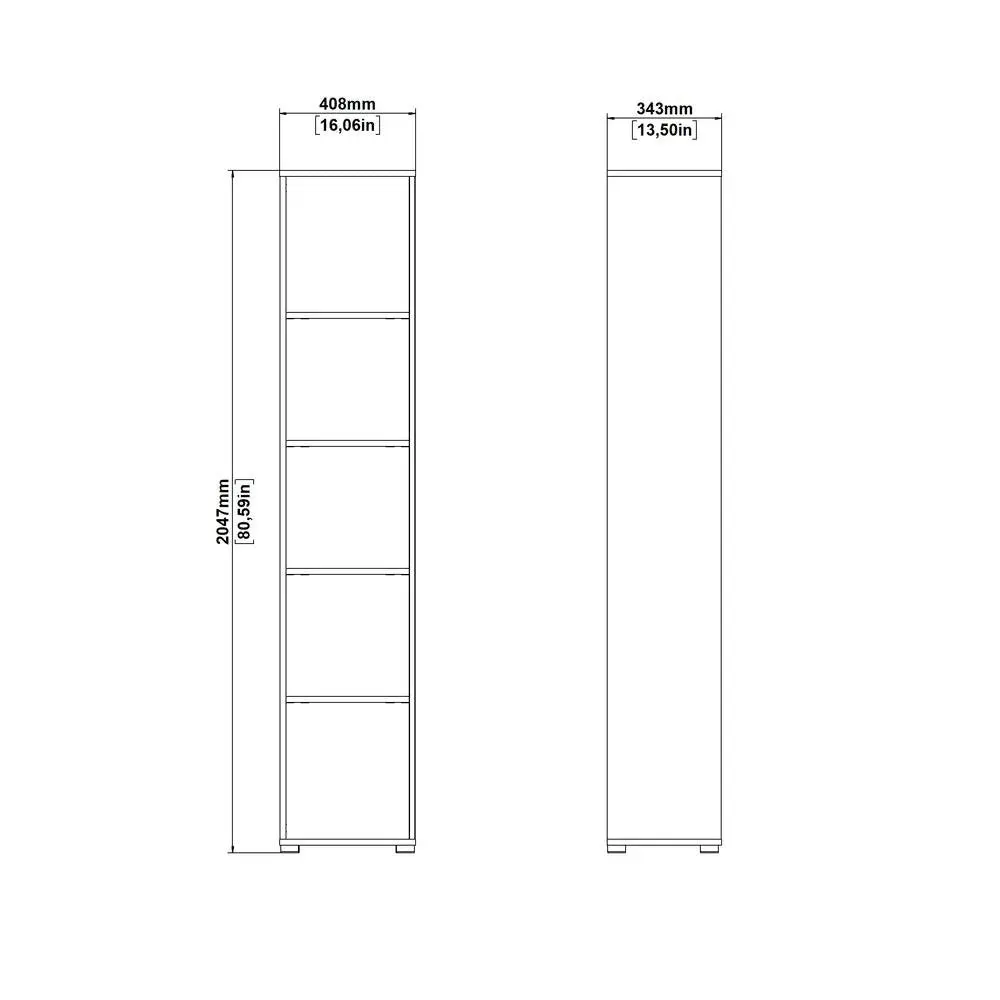 Gray 5-Shelf Bookcase with Fixed Shelves for Living Room or Office