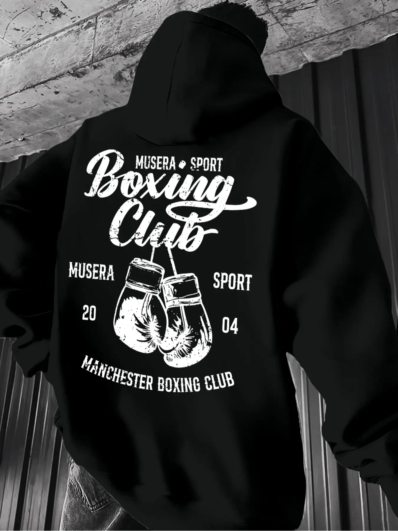 Men's Casual Solid Color Hoodie, Regular Fit Streetwear Long Sleeve Pullover with Drawstring Pockets, Boxing Glove Graphic Print