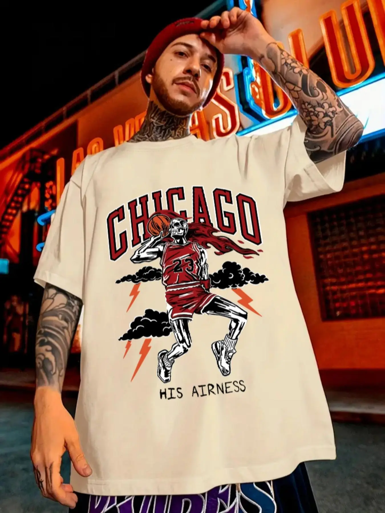 Men's Regular Fit Letter & Skeleton Print Drop Shoulder Tee, Casual Comfy Round Neck Half Sleeve T-shirt for Summer, Fashion Men's Top for Daily Wear