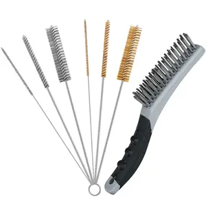 7 count Wire Brush Set, Brass Wire Brush and Stiff Bristle Metal Brush with Handle, Heavy Duty Stainless Steel Wire Brushes for Cleaning Rust,  Removal, Grill, Welding Slag