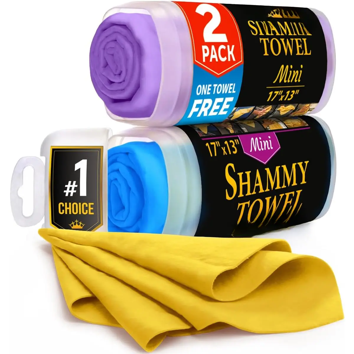 2pk Mini +1 Free Shammy Cloth for Drying - (17"x13") - Super Absorbent Chamois Towel -  Scratch-Free  Drying Towel