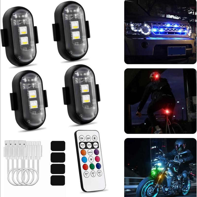 RGB Led Aircraft Strobe Light Remote Wireless Motorcycle Flash Light Warning Lights for   Bike Car Multifunctional