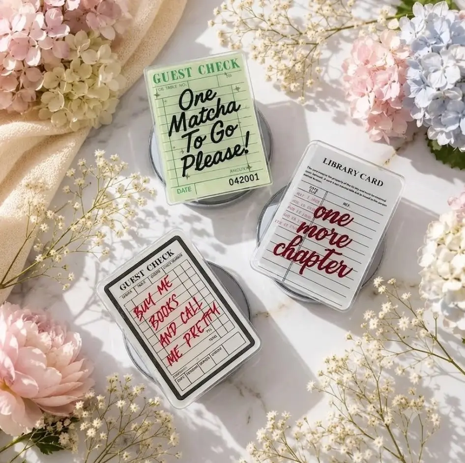 Library Card Phone Grip, Magnetic Phone Holder Stand, Bookish Reader Design, Matcha Aesthetic Phone Accessory, Cute Kindle Grip Gift for Book Lovers