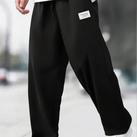 [Plus Size] Men's Solid Color Straight Leg Casual Street Everyday Sweatpants, Casual Comfy Breathable Trousers for Daily Wear, Men's Bottoms for Summer, Casual Sports Trousers, Athleisure Bottoms