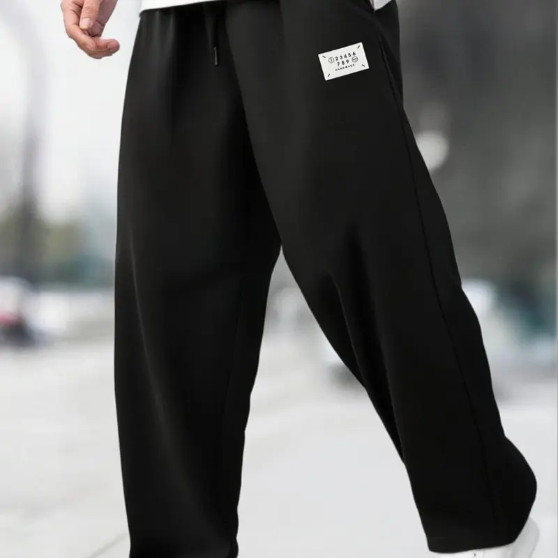 [Plus Size] Men's Solid Color Straight Leg Casual Street Everyday Sweatpants, Casual Comfy Breathable Trousers for Daily Wear, Men's Bottoms for Summer, Casual Sports Trousers, Athleisure Bottoms