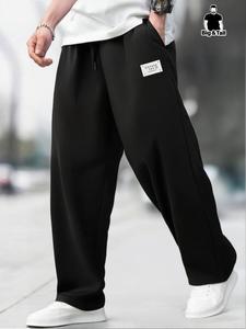 【plus size】 men's solid color straight leg sweatpants, casual comfy breathable trousers for daily wear, men's bottoms for summer