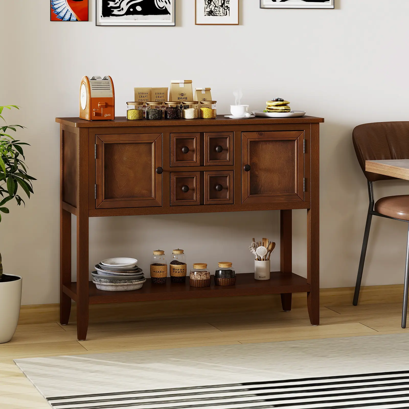 COSTWAY - Buffet Sideboard Cabinet with 2 Doors and 2 Drawers-Brown