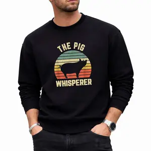 Comfortable Pure Fabric Long Sleeve Sweatshirt with Retro Pig Eavesdropping Print