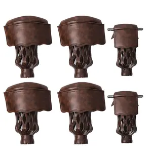 Set of 6 Heavy Duty Leather Billiard Pool Table Pockets for Pool Table - Walnut