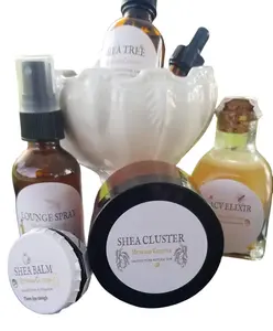 Mustard Cluster Renew Bundle Set - Shea Skin Repair Soap Collection with Raw African Soap, Shea Tree Oil, Lounge Spray & ACV Elixir Body Care