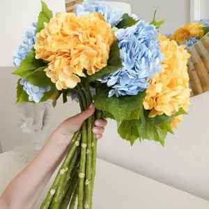 Artificial Real Touch Hydrangea | Artificial Flowers 21 inch Large Hydrangea | Home Decoration | Bridal Bouquet Wedding Gift Decorative Fruit Ornaments Silk Light Plants