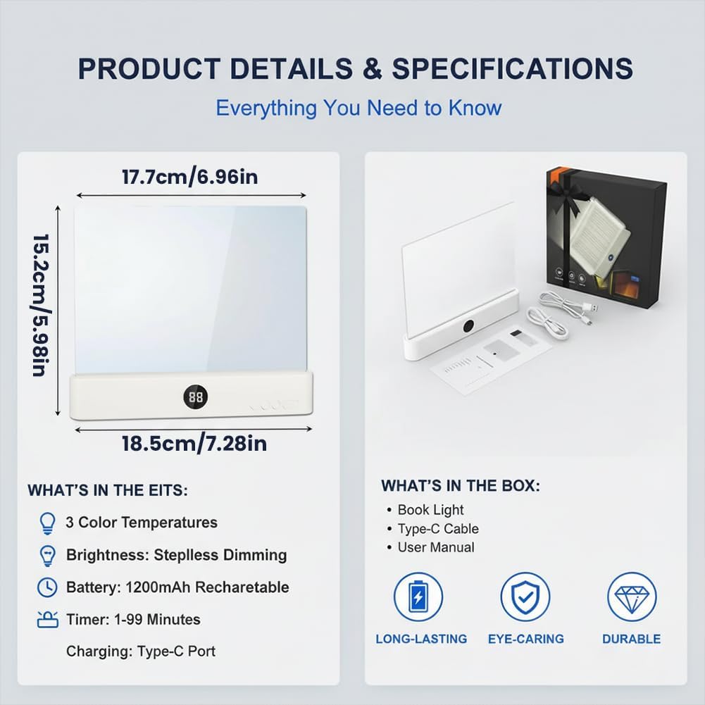 Smart Led Reading Light—Featuring Charging Support, Adjustable Brightness, And A Built-In Timer Function. It Creates A Warm And Cozy Atmosphere For Late-Night Reading, Making It A Unique And Thoughtful Gift For Every Book Lover