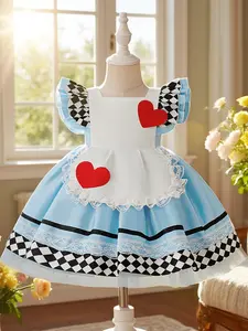 Baby Girl Dress Alice in Wonderland Girl Performance Costume Pleated dress Printed Lace Princess Dress