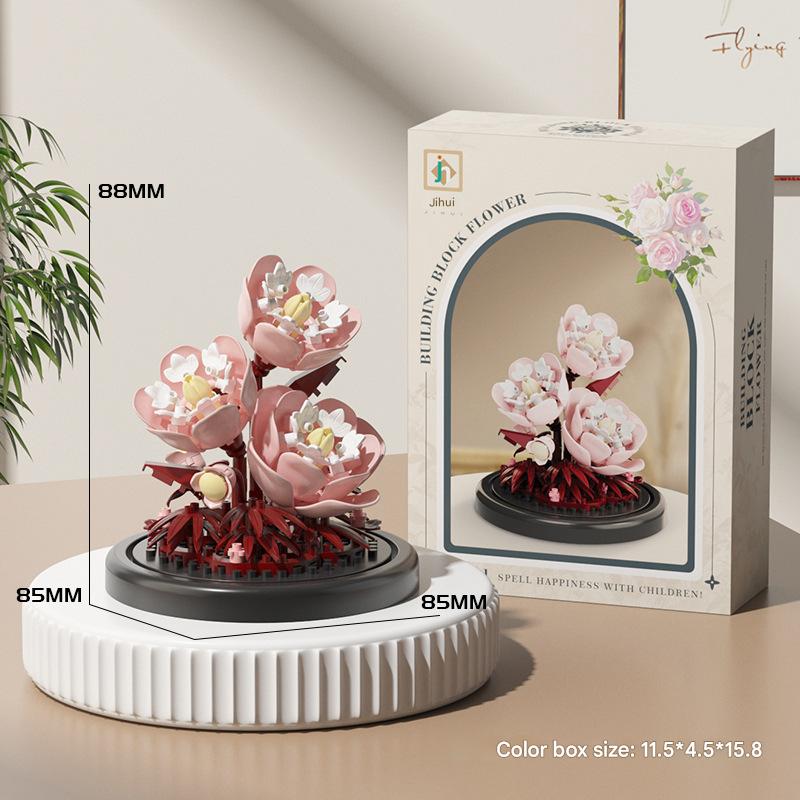 Mini Artificial Flower Building Blocks Set, DIY Rose Bouquet Bricks Kit, Home Decor Desktop Ornament, Creative Gift for Women Mom Girlfriend, Compatible with Major Brands