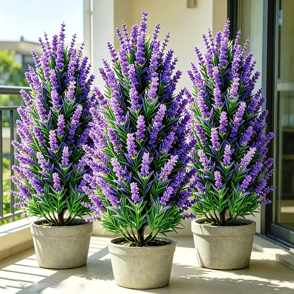 Set of 2 Artificial Cone Lavender Topiary Trees, UV Resistant Faux Purple Shrubs, No Pot, Fake Plants for Front Porch Patio Indoor Outdoor Decor