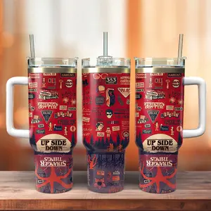 Stranger Things Tumbler 20oz-40oz Stainless Steel, Double Wall Insulated, With Handle & Straw – Funny Gift for Movies Lovers & Fans