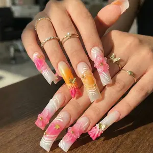 AVIARA  LONG Curved Square  10pcs Handmade Acrylic 3D Y2K Press On Nails Luxious Salon Quality Fake Nail detachable nails