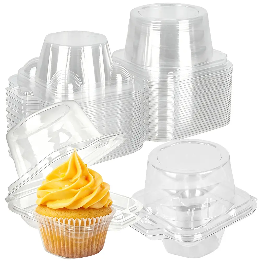 100 Pack Individual Cupcake Containers Plastic Cupcake Boxes Cupcake Holders Stackable Deep Dome Cupcake Carrier