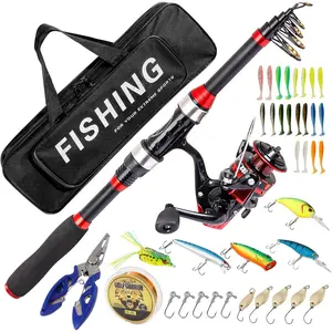 Fishing Rod and Reel Combos with Fiberglass Telescopic Fishing Pole - Spinning Reel Fishing Carrier Bag, Freshwater and Saltwater Fishing Rod Kit,Travel Fishing Kit for Bass Trout
