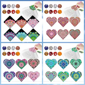 6 DIY Mandala pattern corner bookmarks, water diamond book notes, diamond painting bookmarks set, special-shaped diamond art, corner bookmarks suitable for reading enthusiasts, size 10cm*10cm/3.94inch*3.94inch