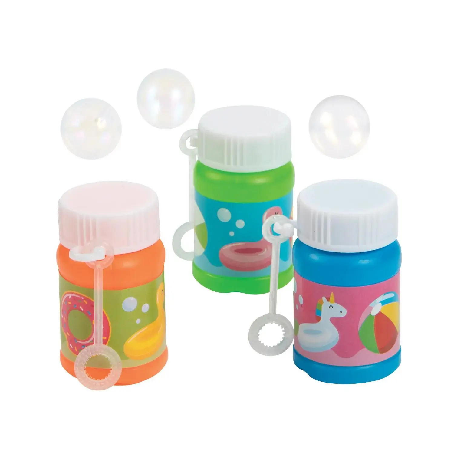 Charming Mini Pool Party Bubble Bottles with Fun Characters - 24 Pc.