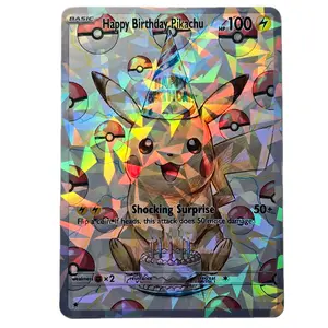 Happy Birthday Surprise Pikachu CUTE Birthday Cake  Surprise Edge to Edge Fractal Glass Holo Standard Size Pokemon Back Ships Sleeved/Card Saver/Bubble Mailer w/ Combined Shipping! Trading Card Game