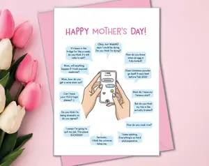 Texts to Mom Mothers Day Card, Funny Mothers Day Greeting Card, Texting Mom Questions, Calls to Mom Asking Questions, Mom Gifts for Mum From Daughter