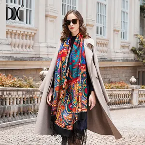 DANA XU 100% Merino Wool Extra Large Pashmina Blanket Travel Scarf Cashmere Wrap for Women Fall Winter Oversize Shawl Floral Ceremonies Daily