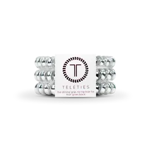 TELETIES Electric Silver Teleties - Small Strong Grip No Rip Hair Ties That Double As Bracelets Sold in Packs of Three