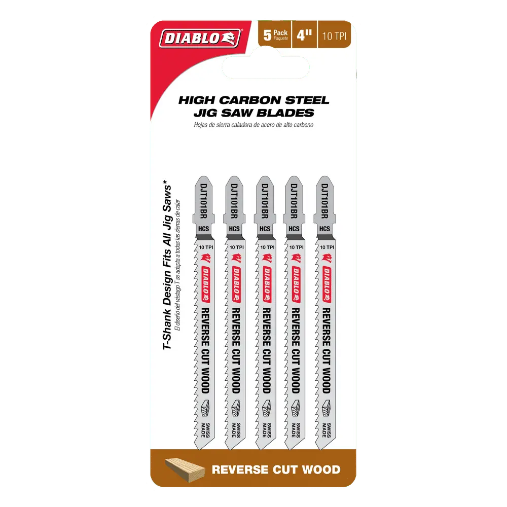 Diablo (DJT101BR5) Jig Saw Blades, High Quality Steel, 4" 10TPI Carbon Steel, for Wood, 5-Pack