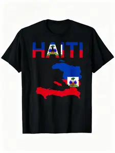 100%25 Cotton Unisex Happy Haitian Flag Day Cool Haiti Flag Map Haitian Pride T-Shirt graphic tees Say You Swear Grunge Album 67 Eat Sleep Goon Repeat 90s good Casual Short Sleeve Rifle Quick-Dry Moisture - Wicking Crew Vintage In Utero Print Anime- Top