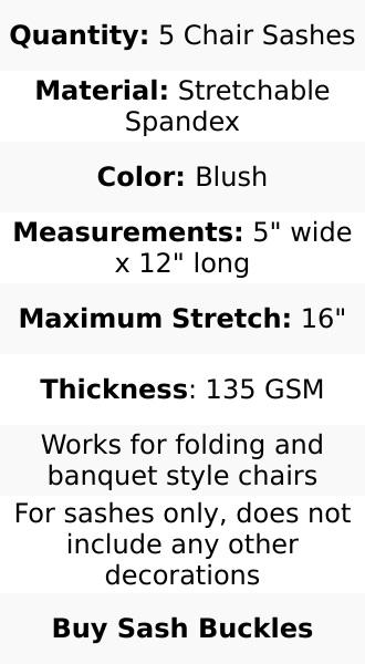 5 Pack Stretch Spandex Chair Sashes Blush - Fitted Finish Two Ply Heavy Duty Chair Bands 5"x12"
