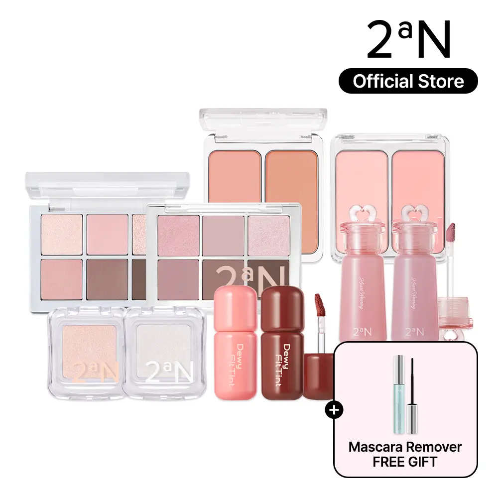 2aN 5-in-1 K-Beauty Glow Makeup Set – Cheek Tint Blush, Highlighter, Powder Blush, Eye Tint, Lip Tint Stain Bundle, Mascara Remover Free Gift