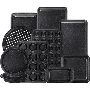 10-Piece Baking Pan Set, Non-Stick Baking Pan Set, Suitable for Oven Cooking, Stackable Carbon Steel Set Including Cookie Pan, Muffin Pan, Cake Pan, Pizza Pan, Bread Pan, Baking Pan, Black