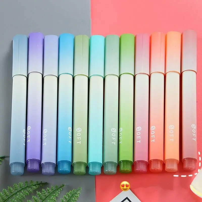 Large Capacity Gradient Highlighter Pen, 1 Set 12 Colors Highlighter Pen, Office Stationery & Supplies for Home School Dormitory