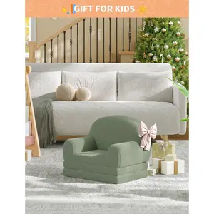 2 in 1 Convertible Sofa Bed for Toddlers, Foldable Lounger and Sleeper, Soft Plush Children's Furniture for Playroom