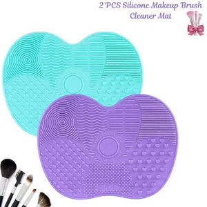 2 PCS Silicone Makeup Brush Cleaner Mat, Portable Cosmetic Brush Cleaning Pad with Suction Cup, Makeup Brush Washing Tool for Beauty Blenders & Brushes