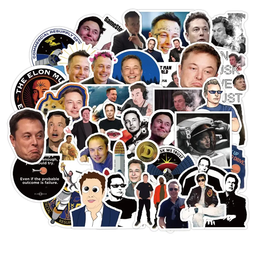 Elon Musk Vinyl Sticker 100 Pcs Waterproof PVC Stickers for Cars, Laptops, Skateboards, Water Bottles, Bikes, Gifts for All Occasions