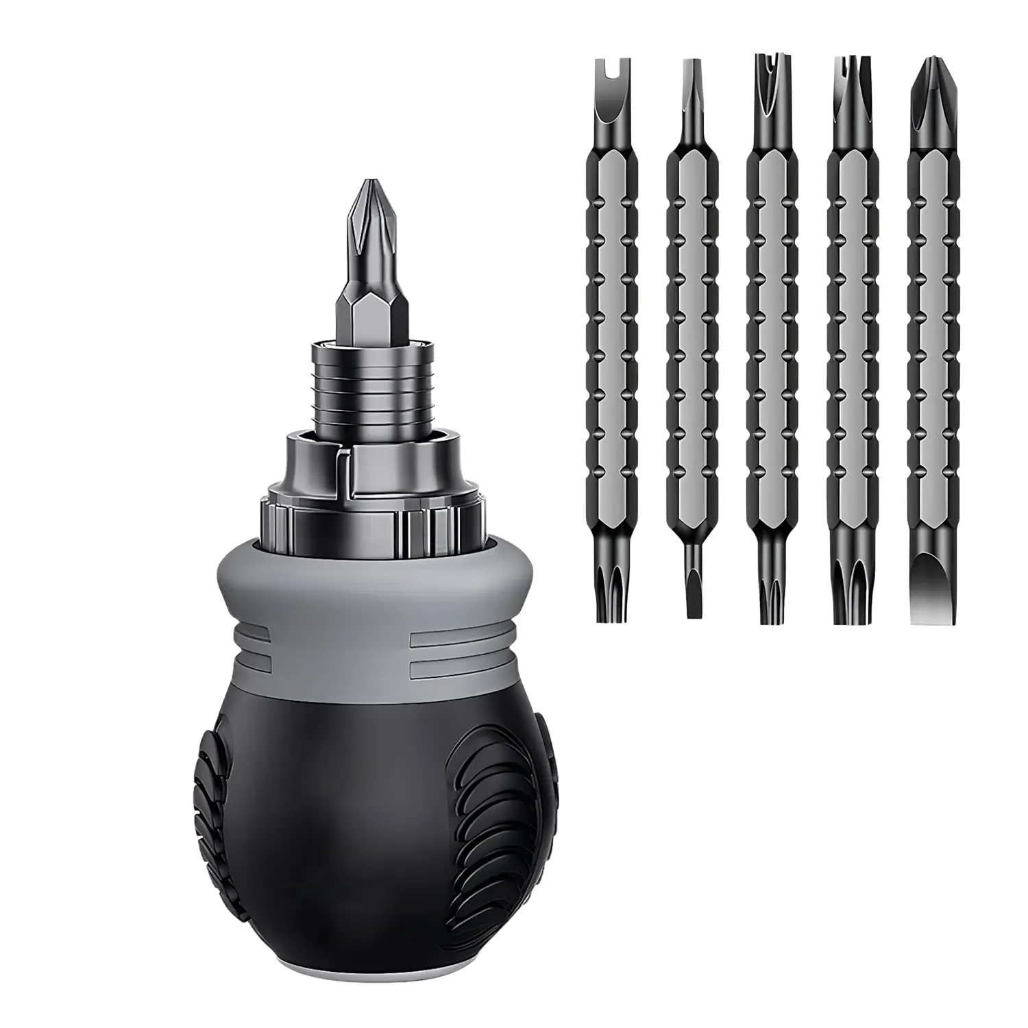 12-in-1 Short Ratcheting Screwdriver Set, CR-V Magnetic Screwdriver with Adjustable Length, Reversible Phillips & Flathead Bits, Telescopic Multi-Function Repair Tool, Father's Day Gift