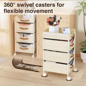 Closet Organizers and Storage 4 Tier - Fabric Clothes Drawer Storage Bins, Stackable Rolling Storage Cart with Wheel, Small Dresser for Closet Bedroom Nursery Office