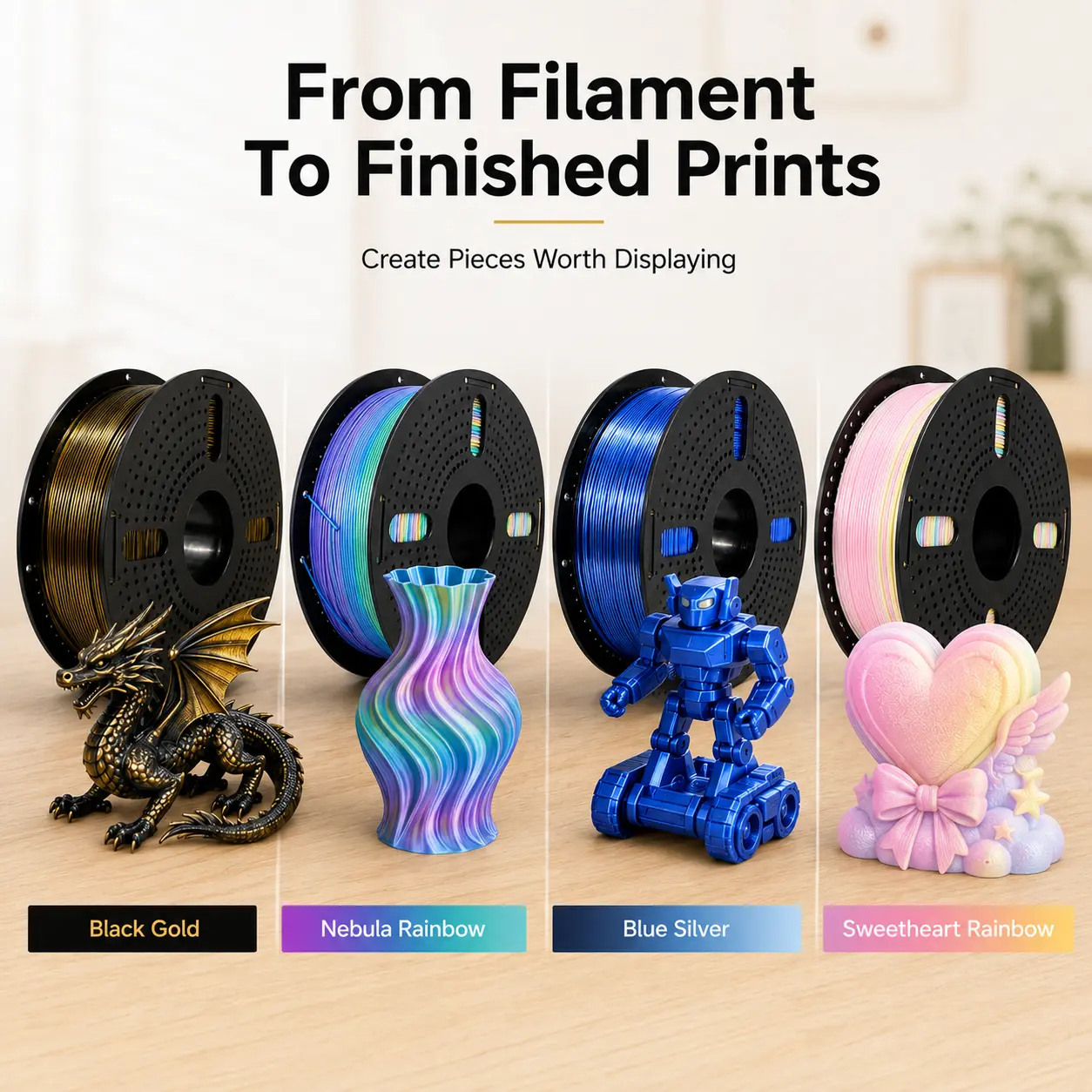 1.75 mm Silk PLA 3D printing filament (printing aid), 1.25 kg (including packaging)—silky surface, smooth extrusion, no clogging, suitable for FDM printers, an ideal gift for home users, soft colors, creative projects (office equipment parts)., Gifts, Smo